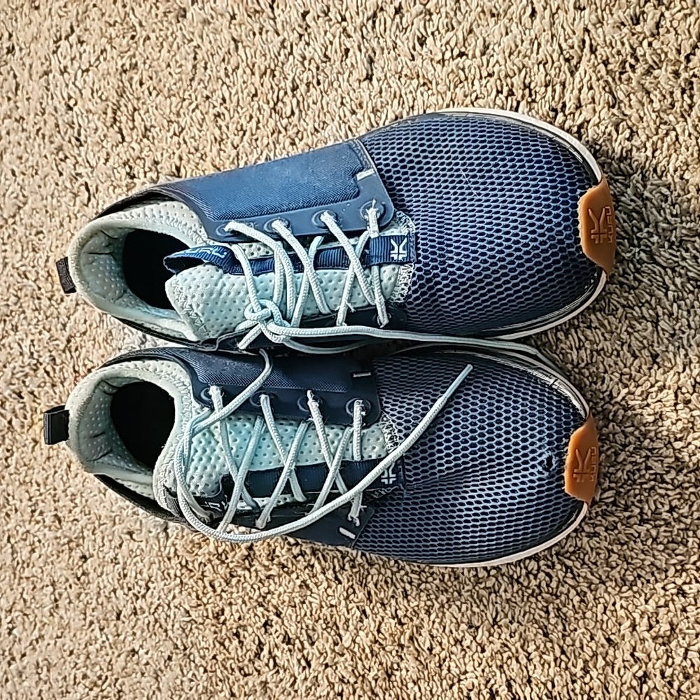 KURU Navy Blue and Light Blue Athletic Shoes with Tan Accents